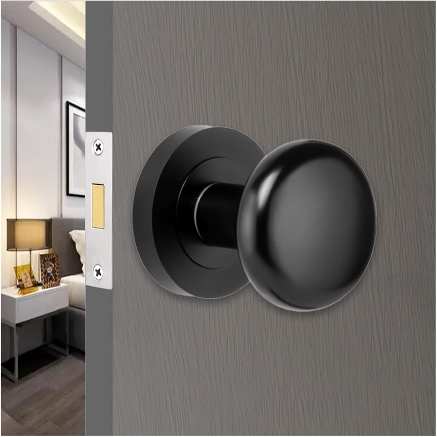 Invisible Door Lock Single-Sided Lock Black Magnetic Silent Bedroom Room Solid Wood Door Lock Round Hidden Lock