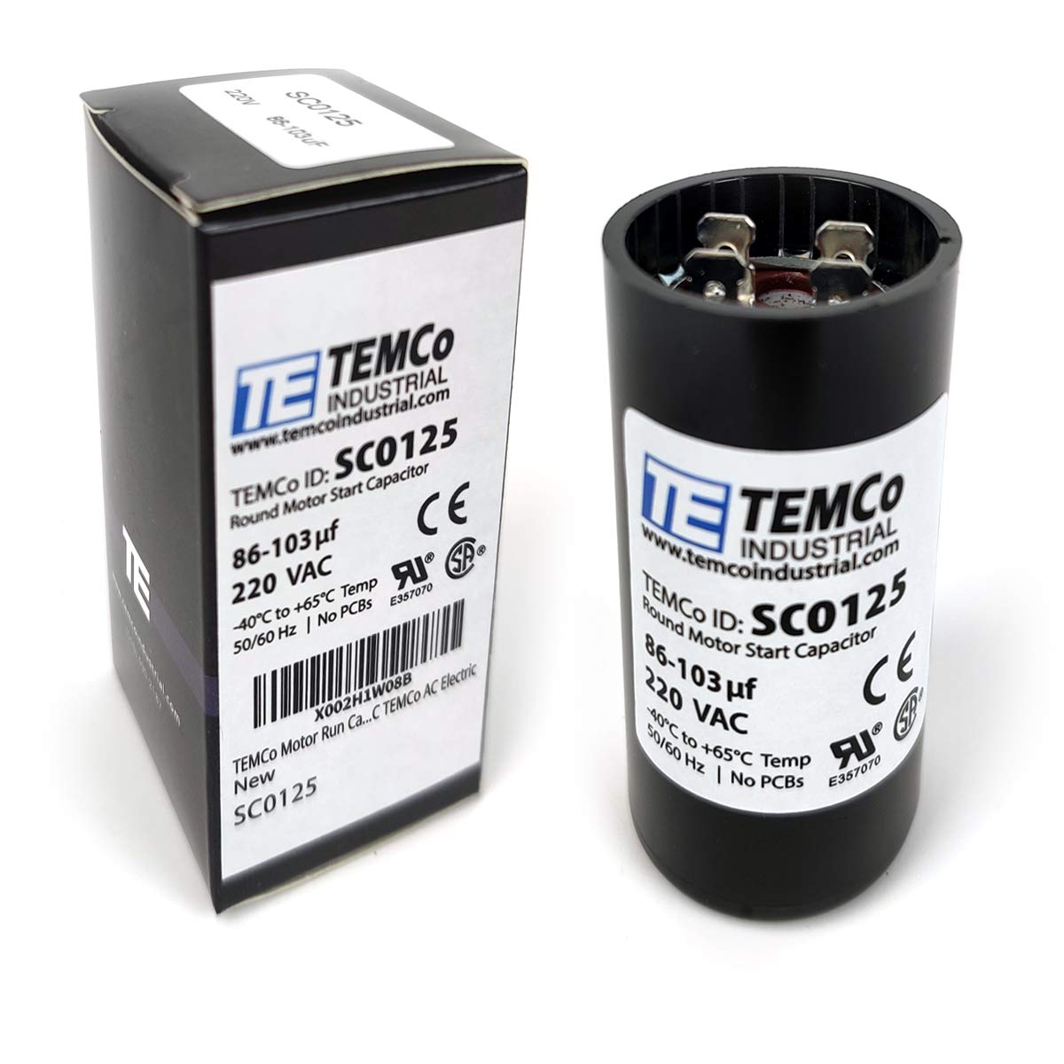 TEMCo 86-103 uf/MFD 220 VAC Volts Round Start Capacitor 50/60 Hz AC ...