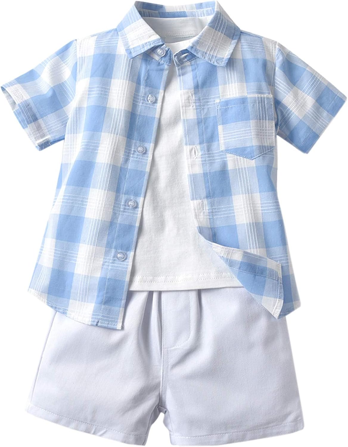 SANGTREE 3 Piece Boy Outfits Short Sleeve Shirt and Shorts Set Beach Vacation Summer Clothes, 3 Months - 9 Years