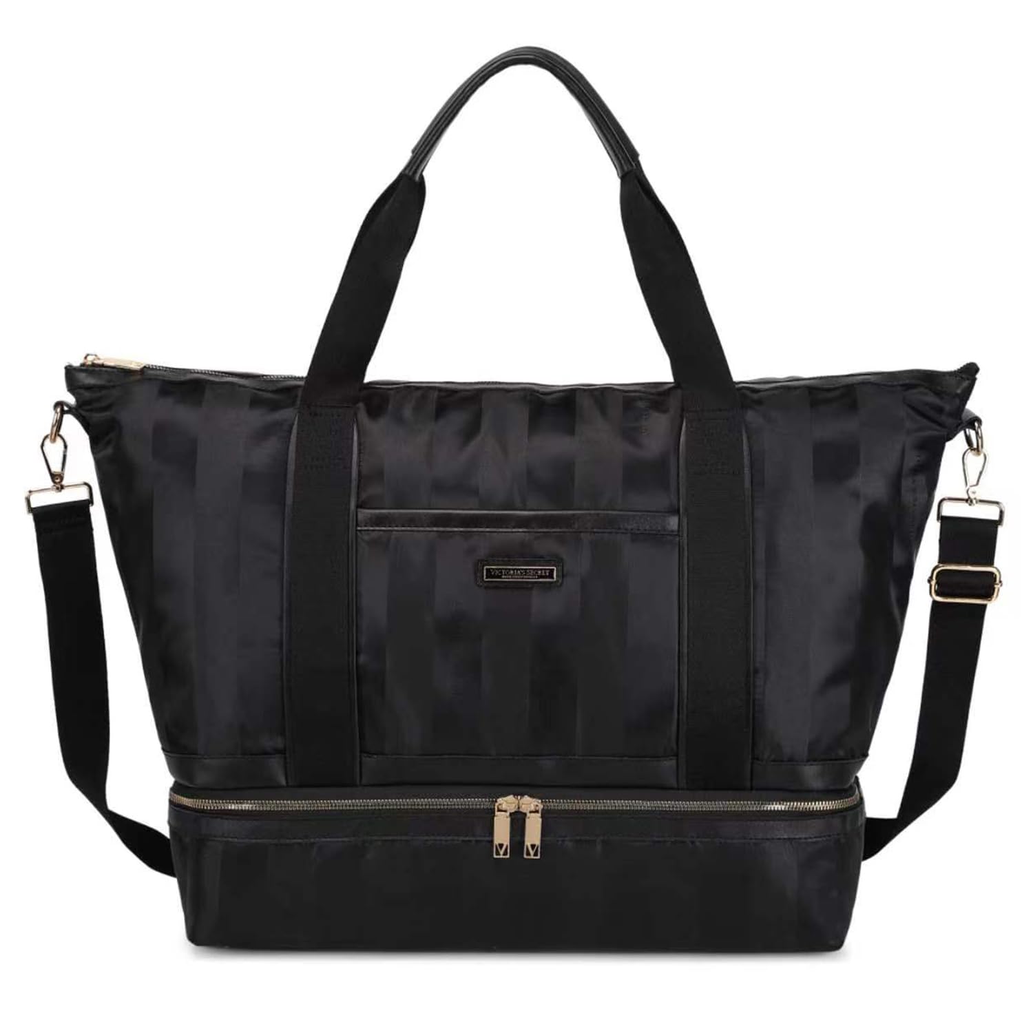 Victorias Secret Bolso de hombro de las mujeres, bolso con cremallera de gran capacidad, bolso deportivo de las mujeres de viajes de compras de trabajo (negro)