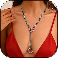 Vista 16 de Collares de anillo en forma de corazón con cadena deslizante para mujer, collar de barra de cadena cubana de acero inoxidable, collar punk rock