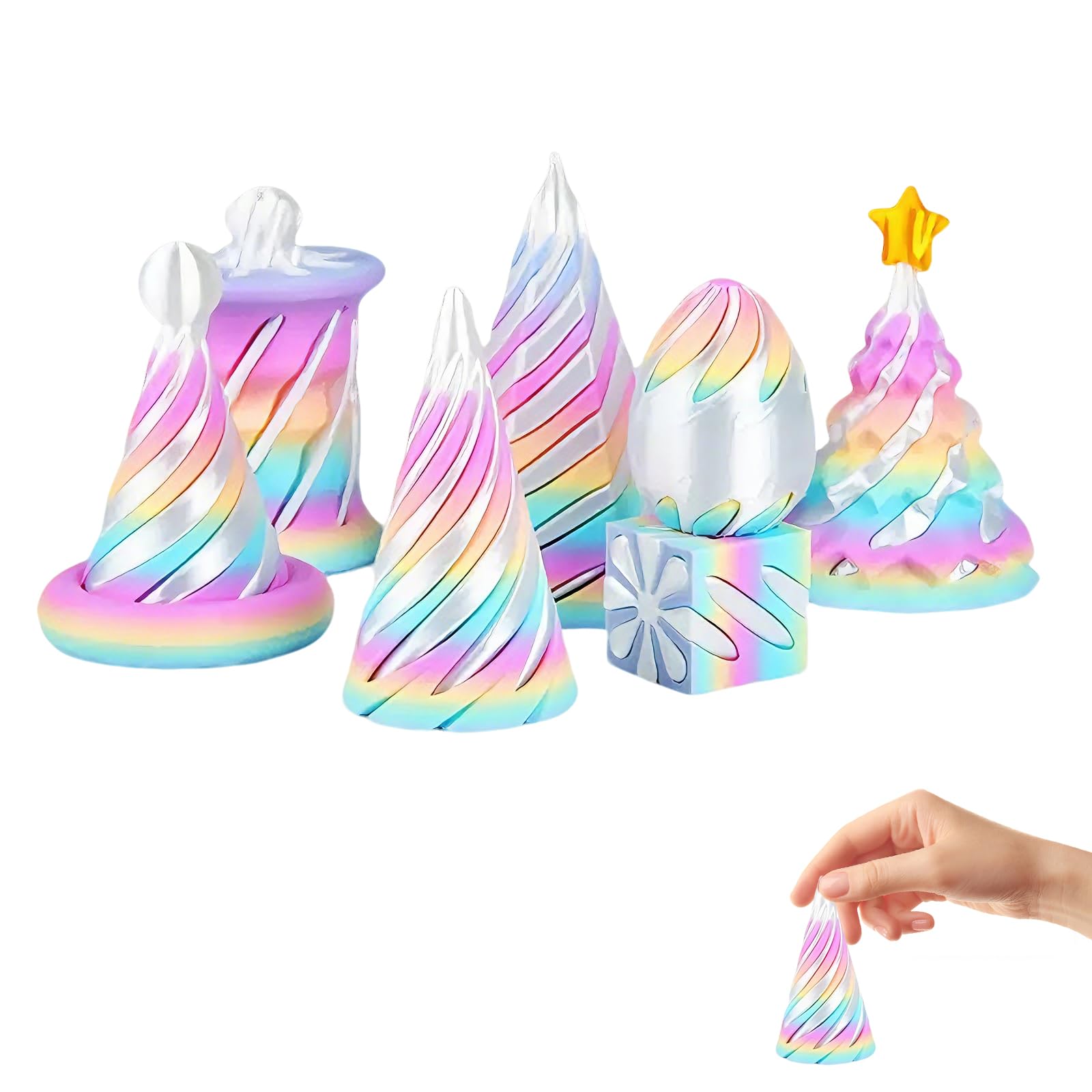 7PCS 3D Printed Fidget Toy for Adults Impossible Cone Spiral Cone & Pyramid Passthrough Sculpture Set Unique Mini Desktop Decorations Cool Office Desk Toy for Stress Relief and Focus (Style B)