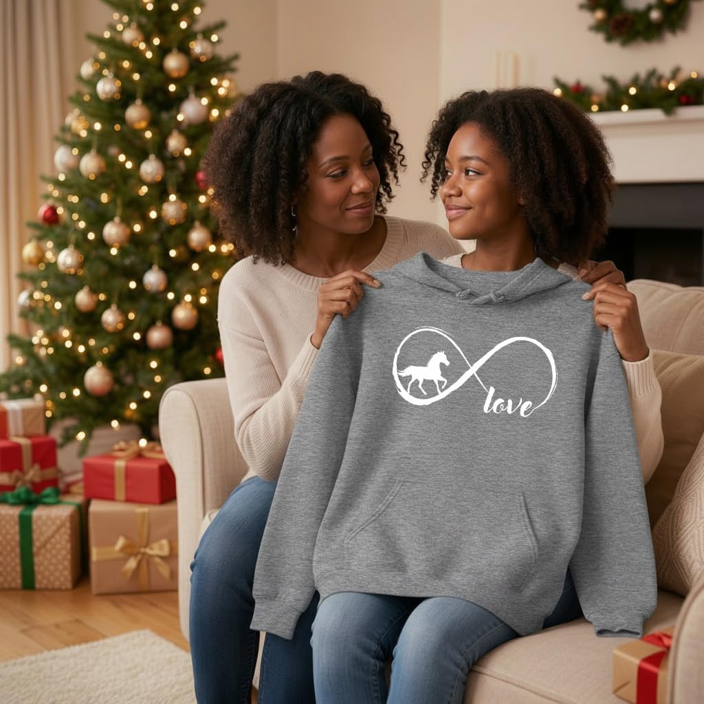 Tstars Infinity Love Horse Hoodie for Women and Teen Girls Equestrian Horseback Riding Gift Idea Sweatshirt with Horses