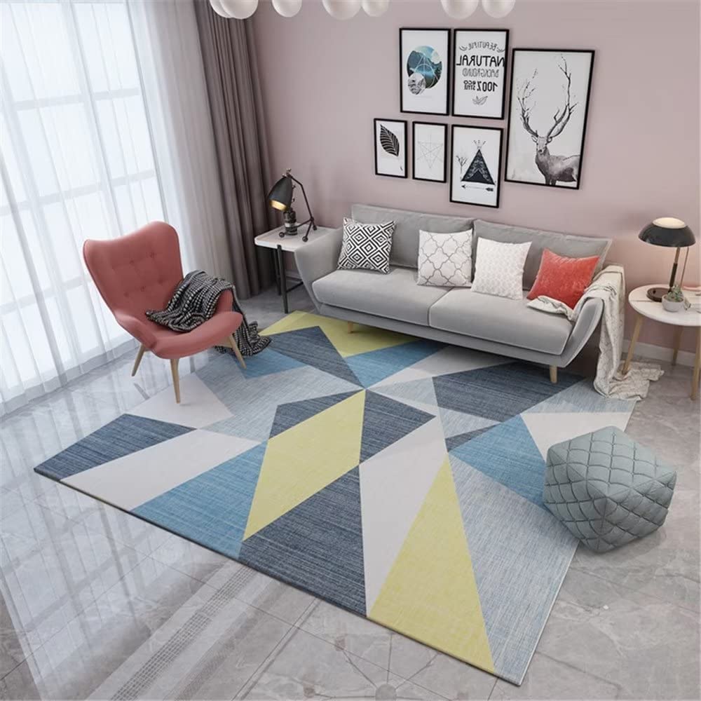 Tapis gymnastique épais bleu au motif géométrique minimaliste pour salon et chambre