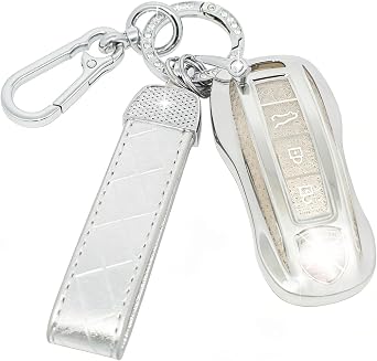 Car Key Cover Sparkle Car Key Case with Leather Keychain Fit for Porsche Cayenne 958 911 996 Macan Panamera 997 987 987 GT3 Cayman Key, TPU Protective Keyshell - Smart Key