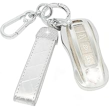 Car Key Cover Sparkle Car Key Case with Leather Keychain Fit for Porsche Cayenne 958 911 996 Macan Panamera 997 987 987 GT3 Cayman Key, TPU Protective Keyshell - Smart Key