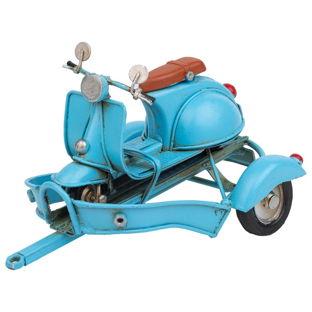 WANDERLUST DECO Coche de remolque con Moto de Metal Azul 34x10x10.5