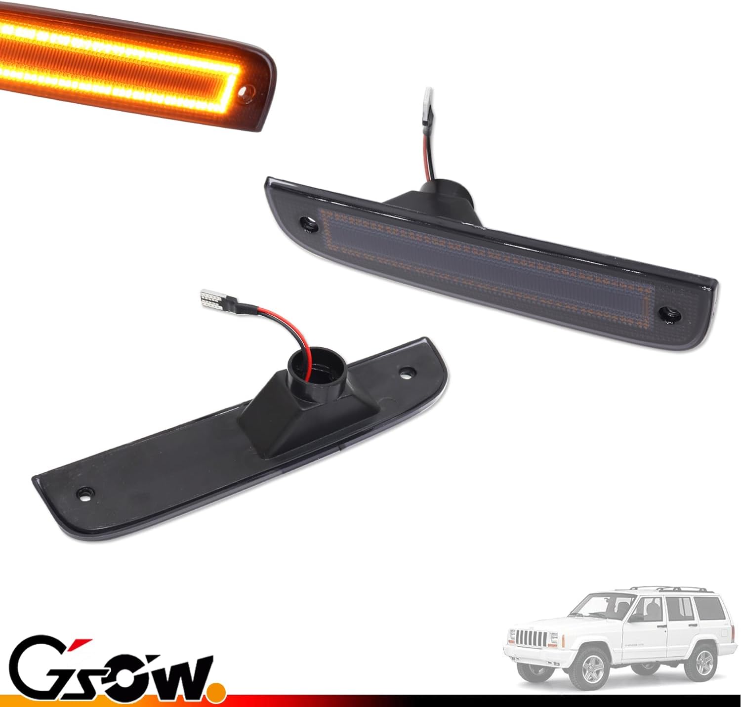 𝗨𝗽𝗴𝗿𝗮𝗱𝗲 2Pcs LED Front Side Marker Lights for J-e-e-p Cherokee XJ 1997-2001, Bumper Corner Parking Signal Lamps Smoked Lens, Je-ep Cherokee Accessories - Amber Lens