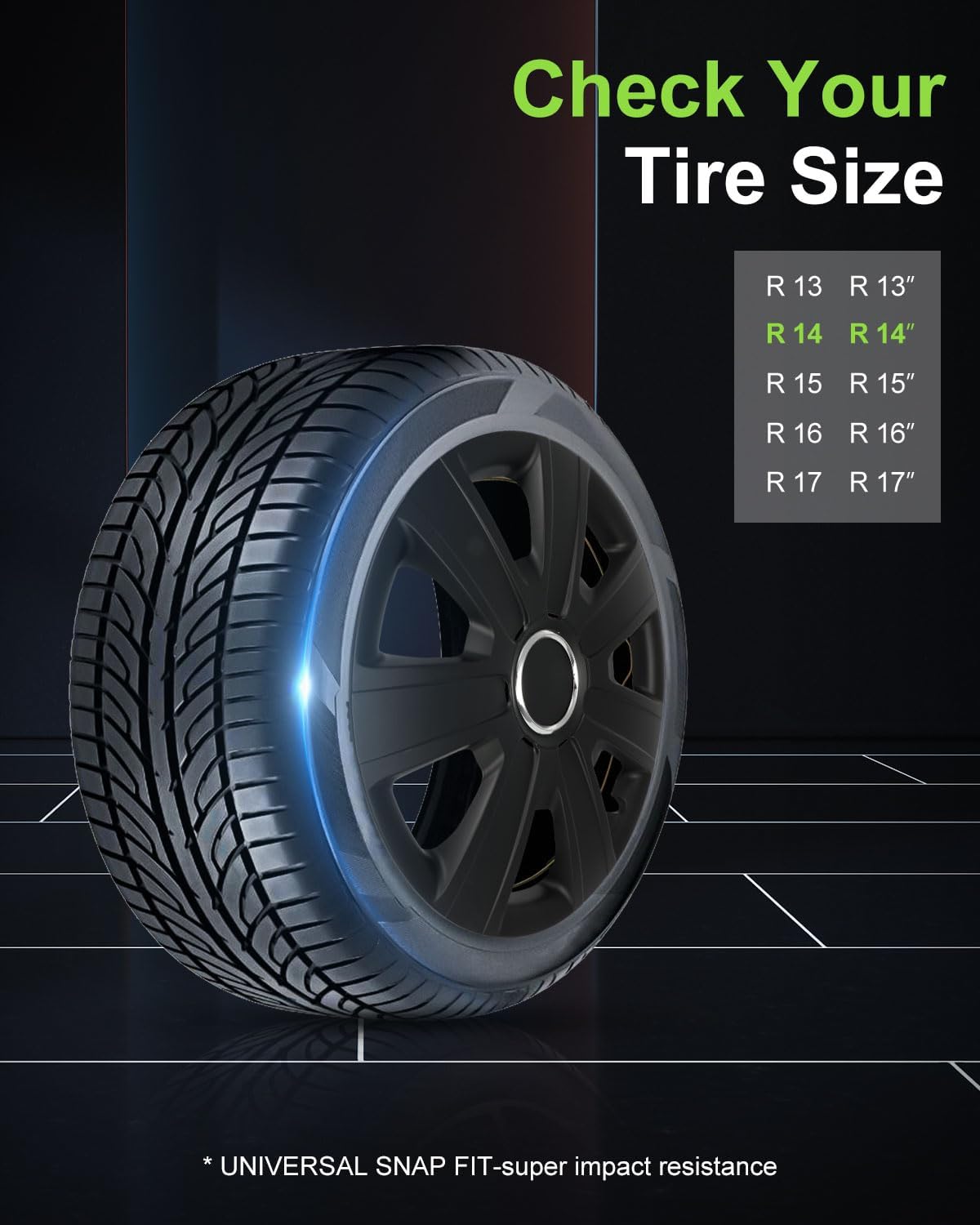 SCITOO(4-Pack) Stylish 14-Inch Black hubcaps, Compatible with Various Vehicles, Easy Installation, Durable & Beautiful