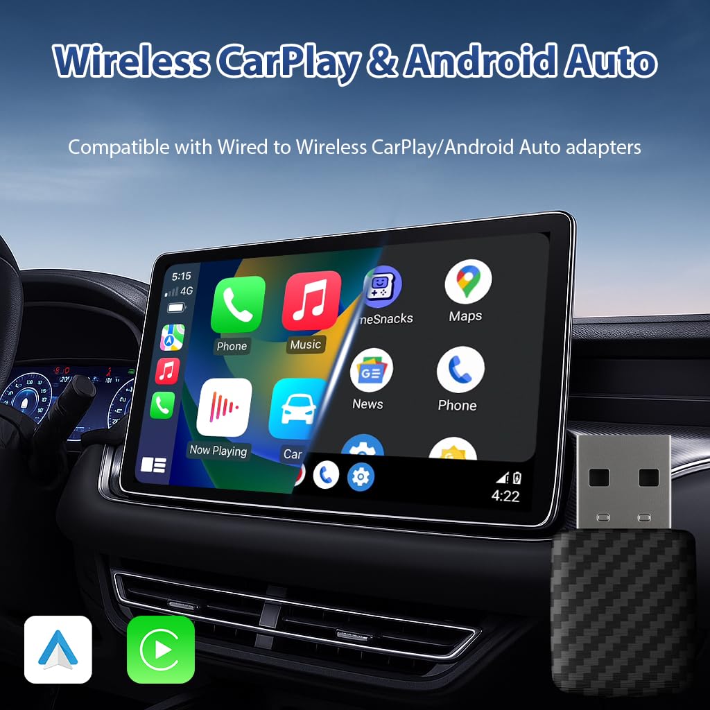 Mini adattatore wireless CarPlay, grigio argento – Adattatore wireless compatto per auto per Android Auto, connessione automatica rapida, aggiornamento CarPlay cablato a wireless 2026 (A28)