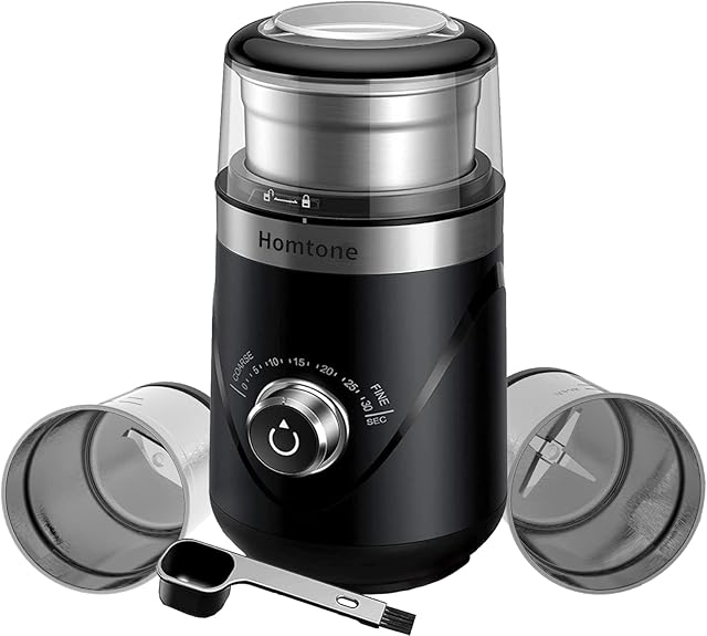 Homtone Coffee Spice Grinder Wet Dry, Adjustable Precision Grinding Mill with Time Setting, 25000rpm Powerful Grinder with 2 Removable Stainless Steel Cups for Coffee Bean/Nuts/Vegetables