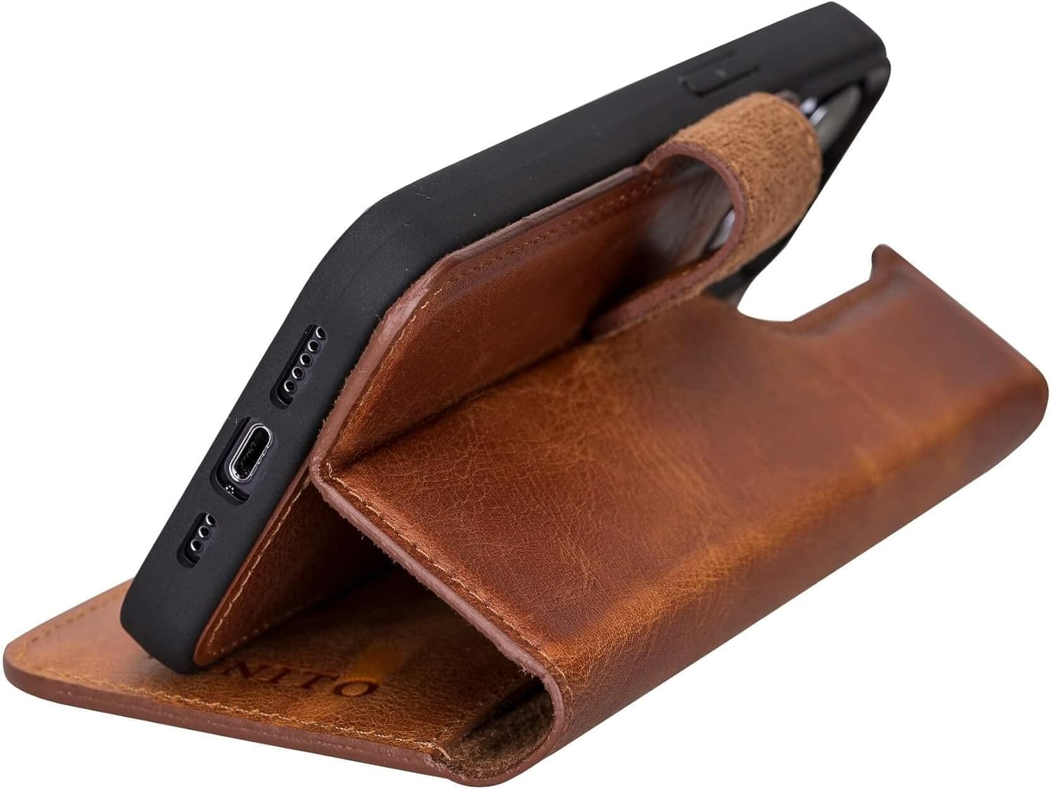 Venito Slim Magic Leather Wallet Case for iPhone 13 Pro (6.1 in) with a Magnetic Flip & Four Card Slots and a Bill Pocket & Lightweight Frame (Antique Brown)