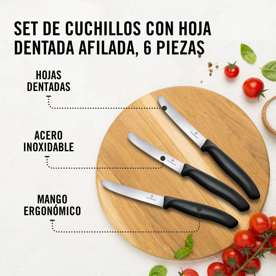 Victorinox Swiss Classic Cuchillo desayuno panecillos 11 cm Acero inoxidable Set 6 Negro