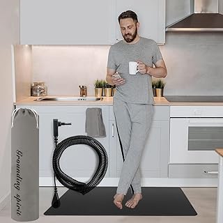 Grounding Mat for Desk, Grounding Foot Mat for Reducing Pain Made by Conductive Carbon Leather, Grounding Pad for Stress Relieving with a 16.4 Feet Grounding Cord (13 * 23.6 IN)