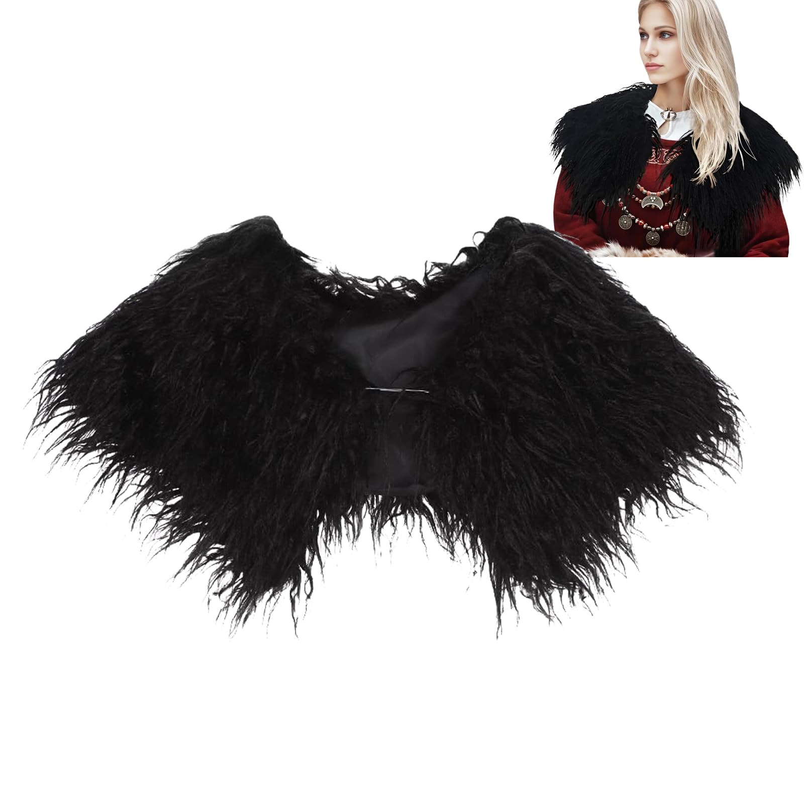 Faux Fur Shawl Wrap for Women Viking Queen Shrug Cape Collar Scarf Wraps Medieval Fancy Dress Shoulder Cape Winter Thermal Cover Up Shawl Stole for Halloween Cosplay Carnival Dress Up Costume