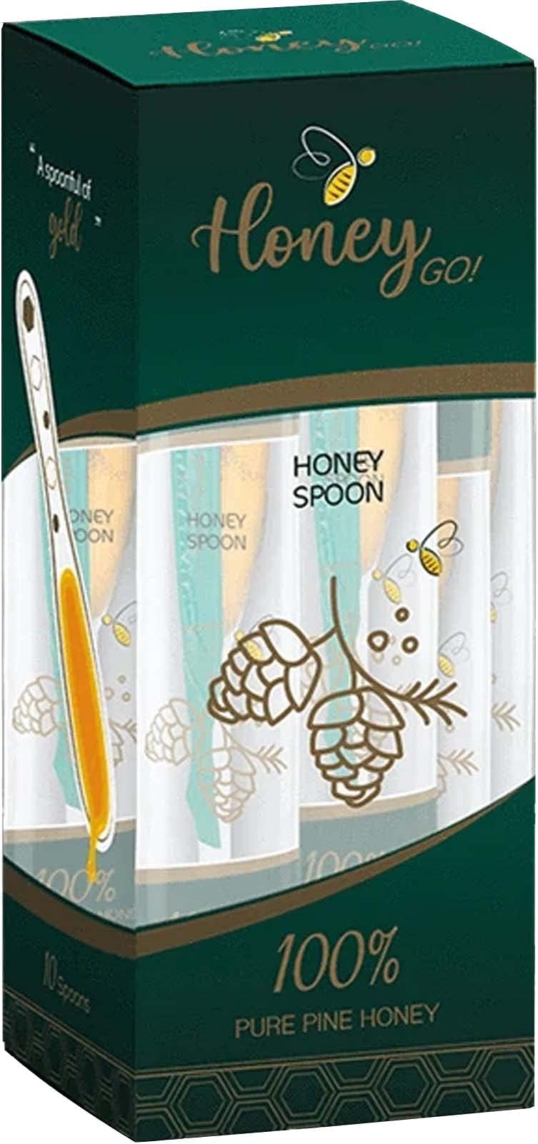 HoneyGo Grand Pine Honey Spoons | Safe Sealed - From Turkish Beekeepers with Premium, Natural Flavors - Gluten-free Honey for all Ages,10 Spoons