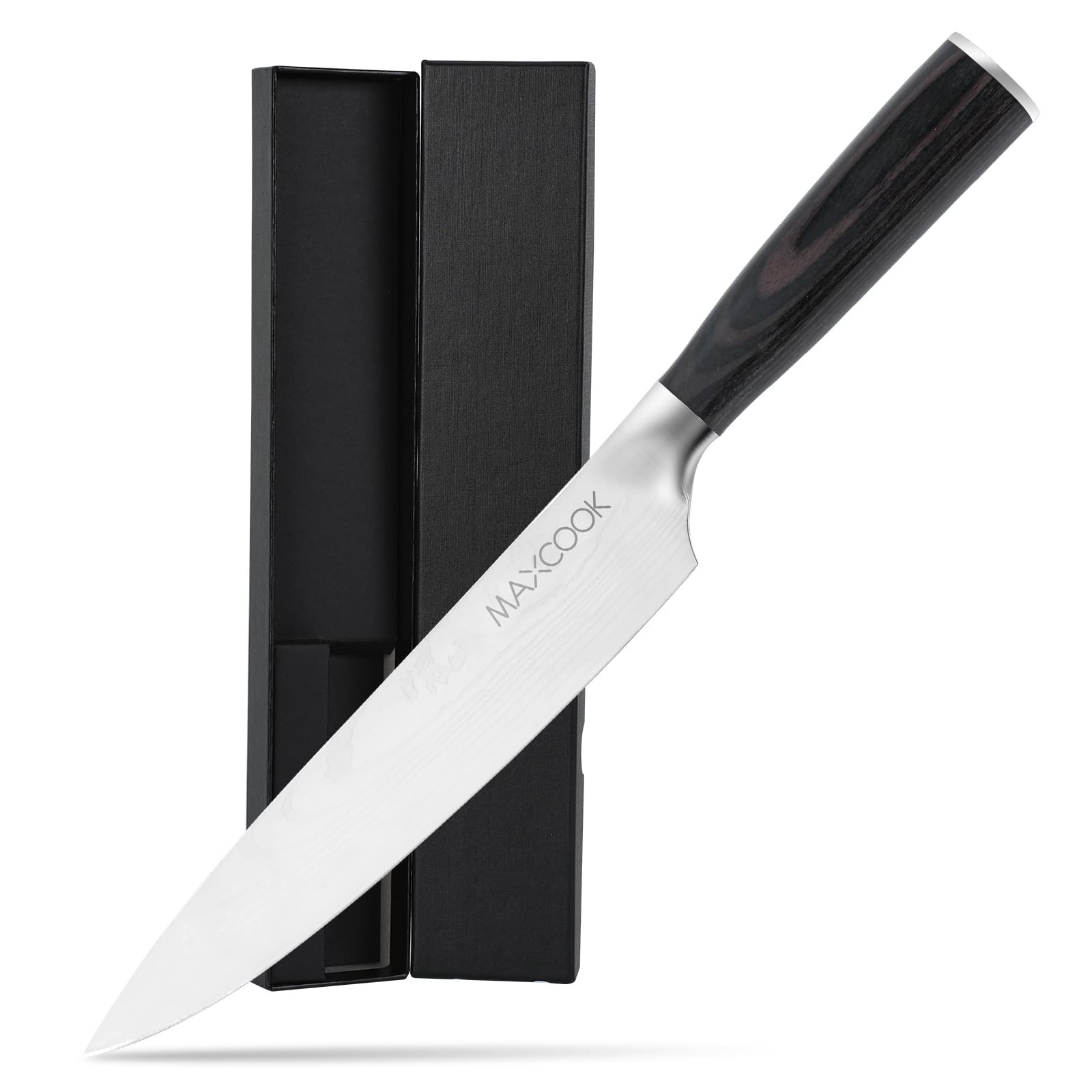 MAXCOOK Black Chef Knife 8 inch Stainless Steel Kitchen Knife Wooden Handle for Meat Vegetable Fruit