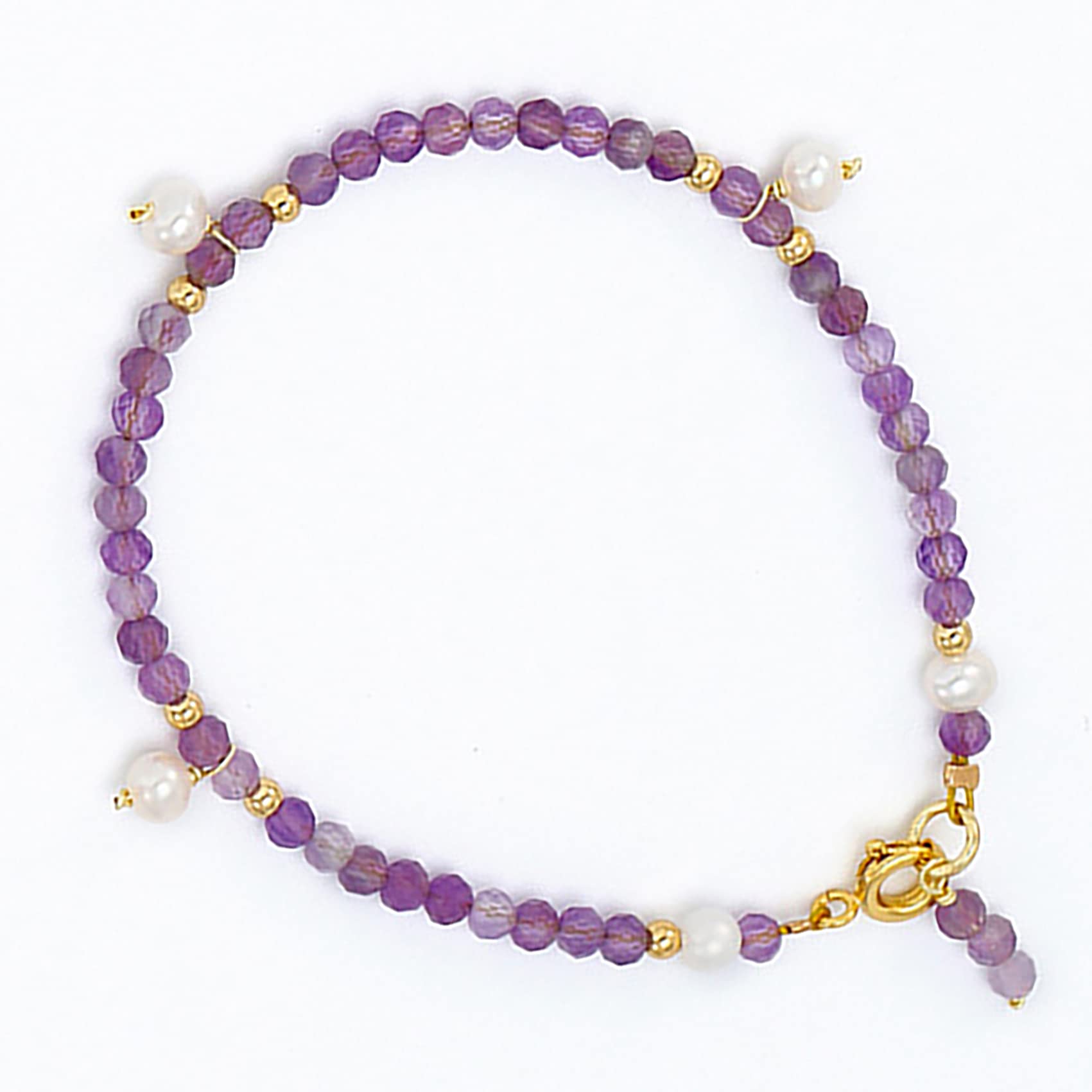 Amethyst Armband Damen - Natürlicher Heilstein Mit 18K Gold & Kreuz