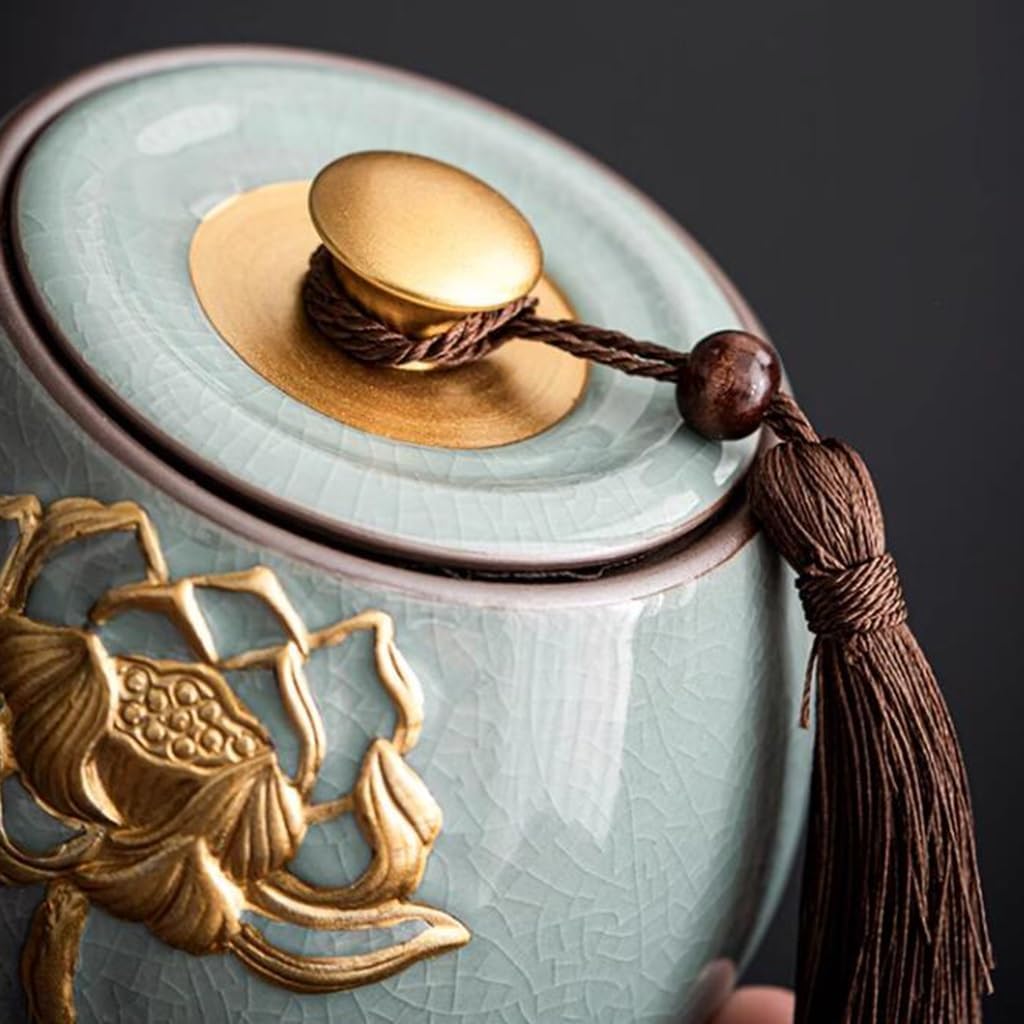 Ceramic Tea Jar, Ceramic Tea Canister,Vintage Chinese Sealed,Candy Jar With Lid