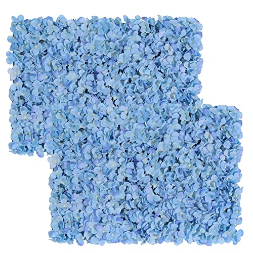 U'Artliens - Juego de paneles de pared de flores artificiales de 24 x 16 pulgadas, panel floral de hortensias de seda 3D para fondo de fotos, hogar, fiesta, boda, decoración (2 unidades, azul claro)