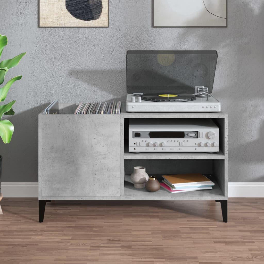 vidaXL Mueble Discos Madera contrachapada Gris hormigón 84,5x38x48 cm, Mueble para Tocadiscos, Armario de almacenaje de Discos, Mueble para Discos de Vinilo