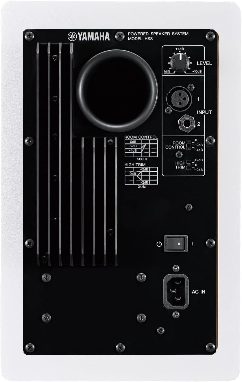 Rear panel of Yamaha HS8W studio monitor showing inputs and controls