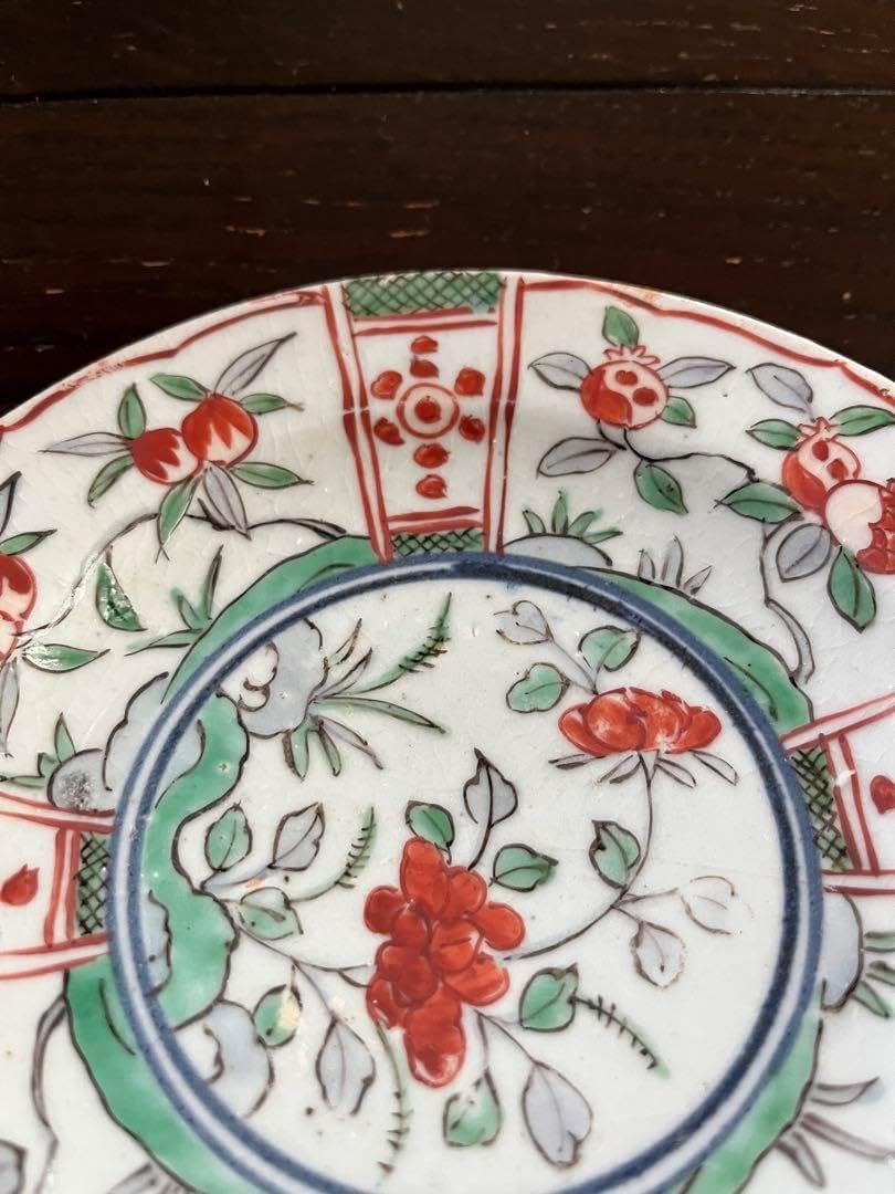 専用です‼️江戸初期　初期伊万里色絵　鍔皿　六寸　無傷　牡丹　柘榴　桃　芙蓉手 初期伊万里色絵 鍔皿 【六角】 六寸 無傷 🎅 牡丹 柘榴 桃 芙蓉手