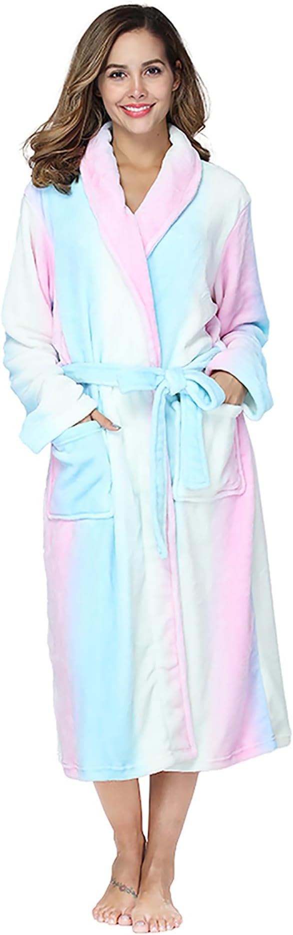 – Womens Bathrobe Ladies Fleece Plush Warm Long Robes