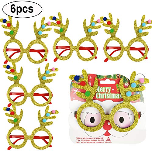 6pcs Gafas de Navidad de Santa para Adultos Niños Fuentes de Fiesta de Renos - Reno de Oro