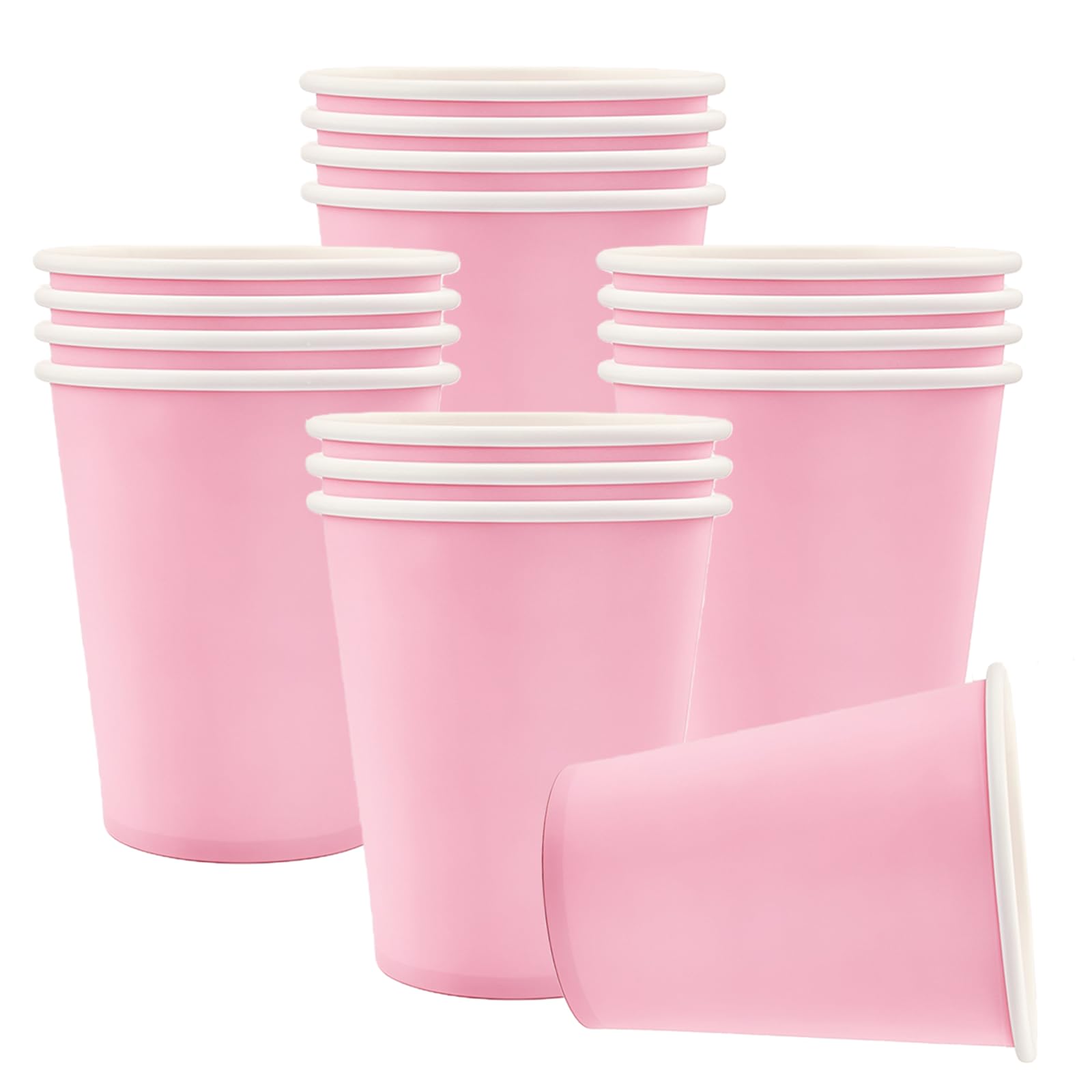 ATBEAMEN 16Pcs Pink Paper Cups 9oz,Pink 250ml Drinking Cups Disposable Party Paper Cup Solid Cup for DIY Birthday Christmas,Picnic,Baby Shower Wedding Party Cups Supplies