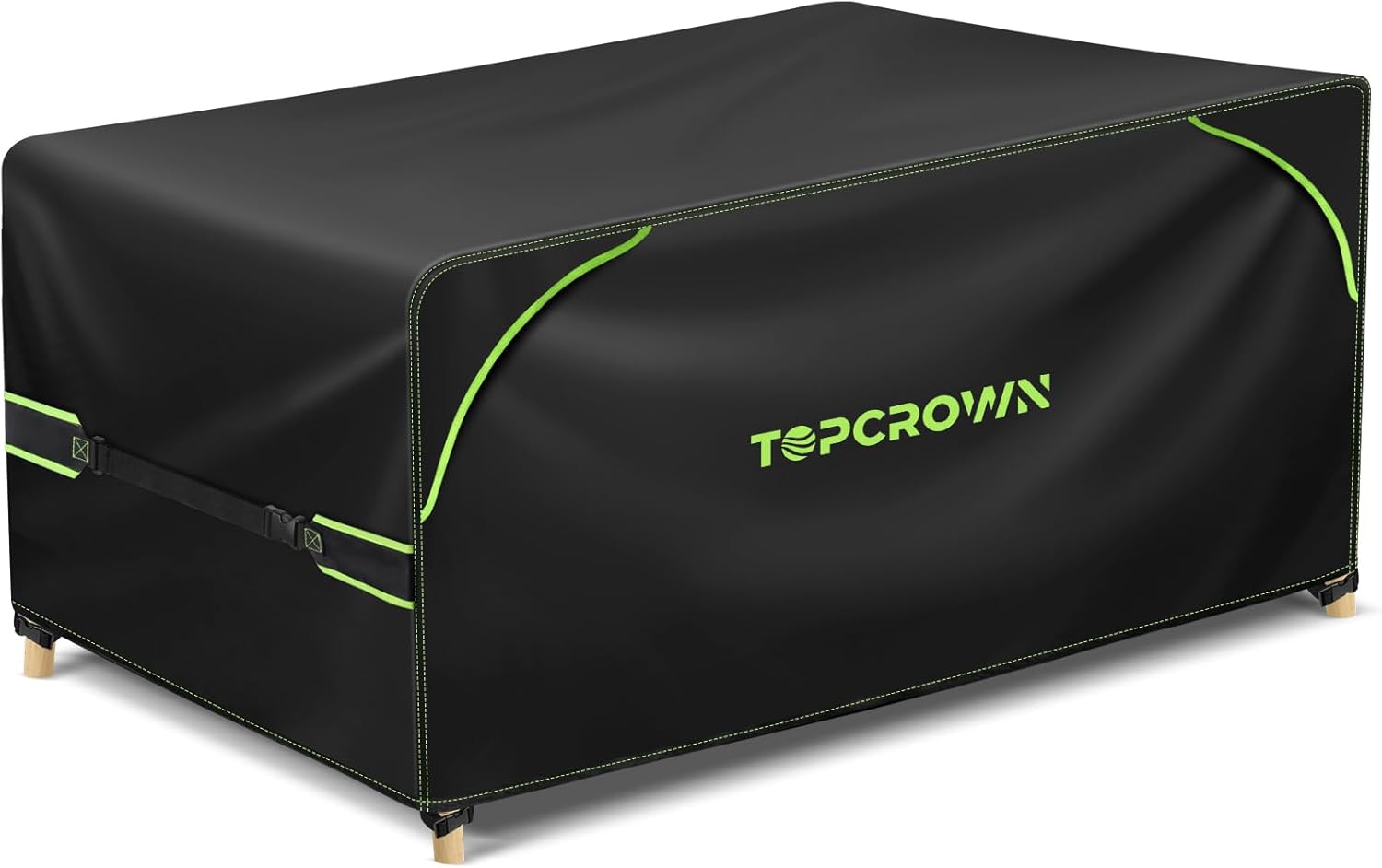 Topcrown Patio Furniture Covers Rectangular, Waterproof Anti-UV Oxford Fabric with Double Airflow Vents for Outdoor Dining Table and Chairs (420D Black+Green, 138"L x 86"W x 32"H)