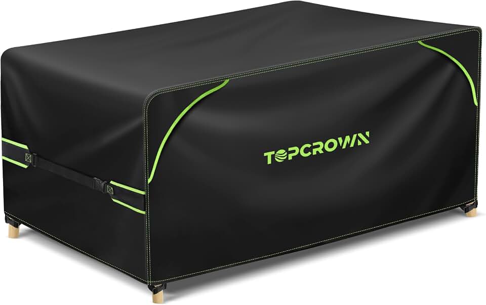 Topcrown Patio Furniture Covers Waterproof for Outdoor 90"L X 62"W X 28"H | 420D Black+Green, Double Airflow Vents, Rectangular, Anti-UV Oxford Fabric for Outdoor Dining Table and Chairs