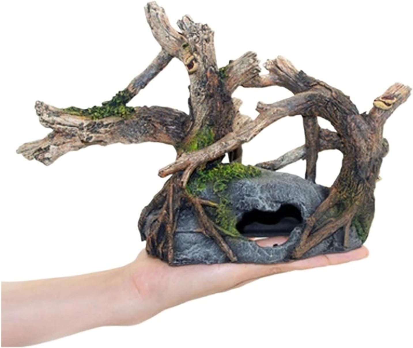 Resin Bush Aquarium Decor with Hideout Cave, Wood Style Fish Tank Ornament for Freshwater Aquatic Landscape Accessories