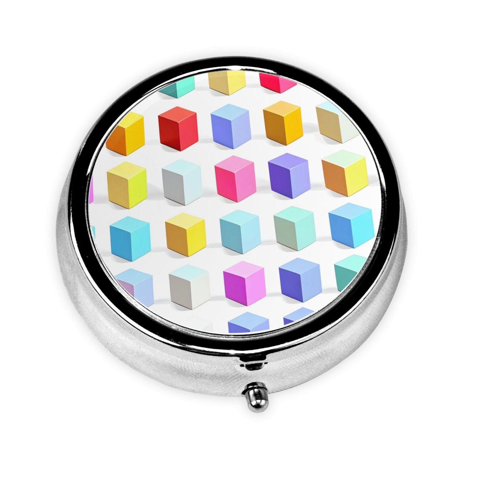 Cute 3-Compartments Round Pill Box Colorful Cubes Small Pill Case Portable Medicine Dispenser,for Pocket Purse