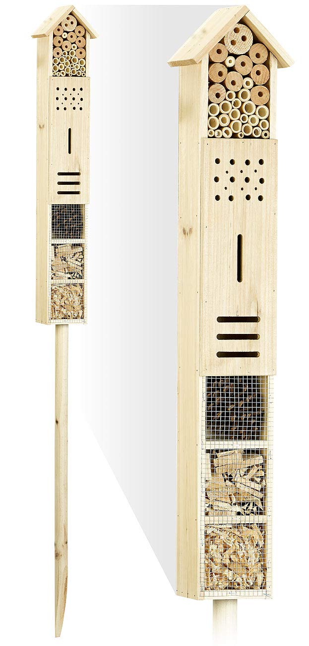 Royal Gardineer Holz-Insektenhotel: 2er-Set Insektenhotels Flip mit Erdspieß, 160 cm (auf Holzstab, zum aufstellen, Kinder)