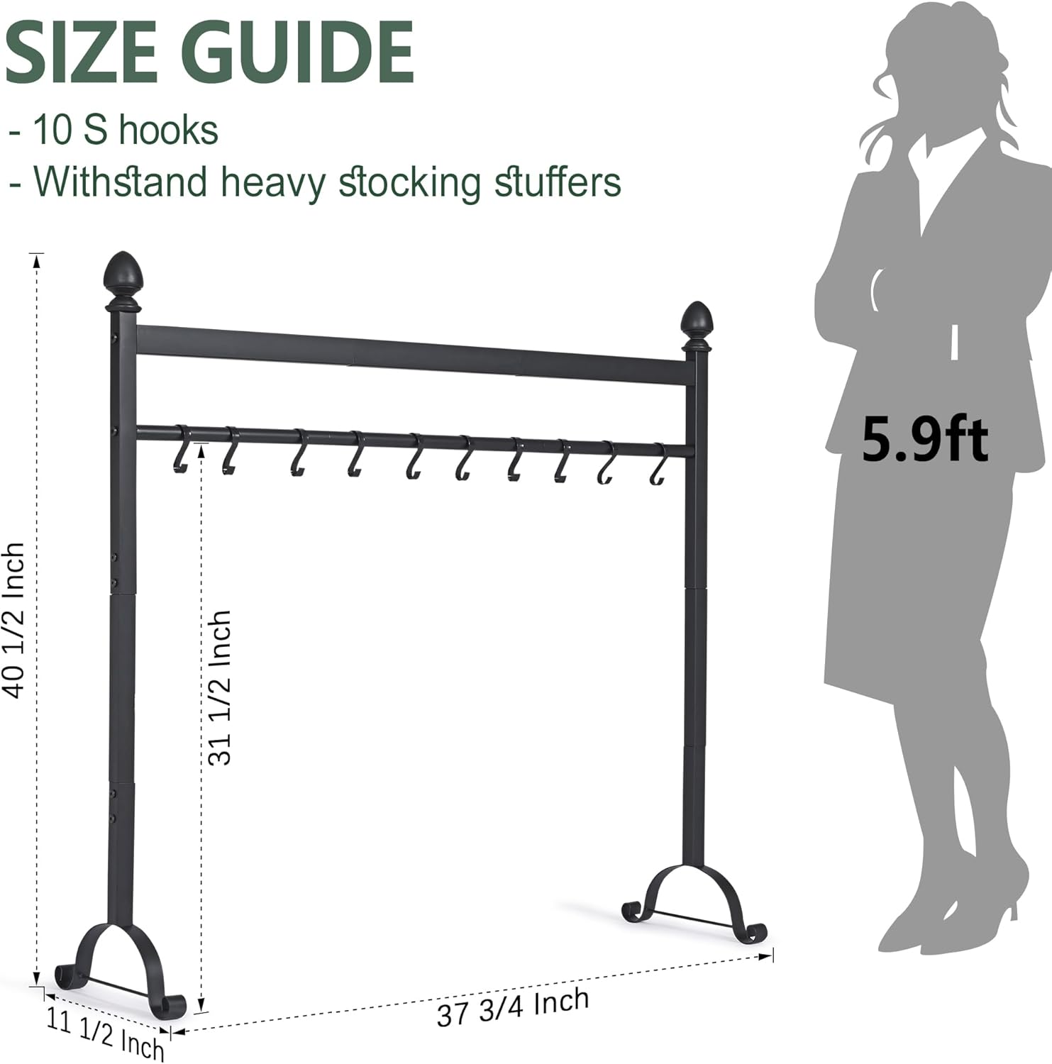 Senneny Christmas Stocking Holder Stand with 10 Hooks, Heavy Duty Metal Stocking Holder Stand Hangers - Easy Assembly and Freestanding, Black