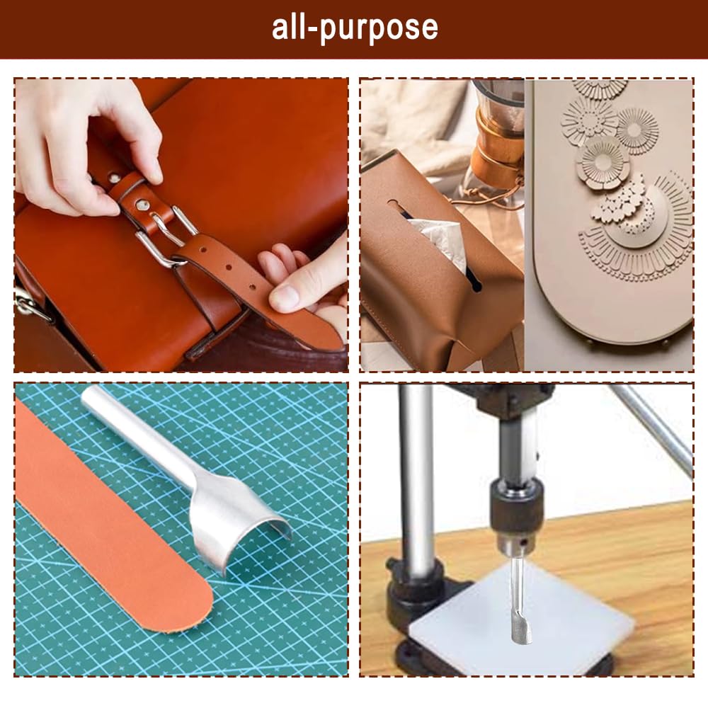 Leder Locher Werkzeug Guilopoer Lochmaschine mit Aluminiumplatte Set 4 Zinken + 10 Lochstanzern, PP-Plakette für Lederdruckmaschinen Stanzen Zinken Stempeln Punche,DIY Maschine zum Lochen von Leder