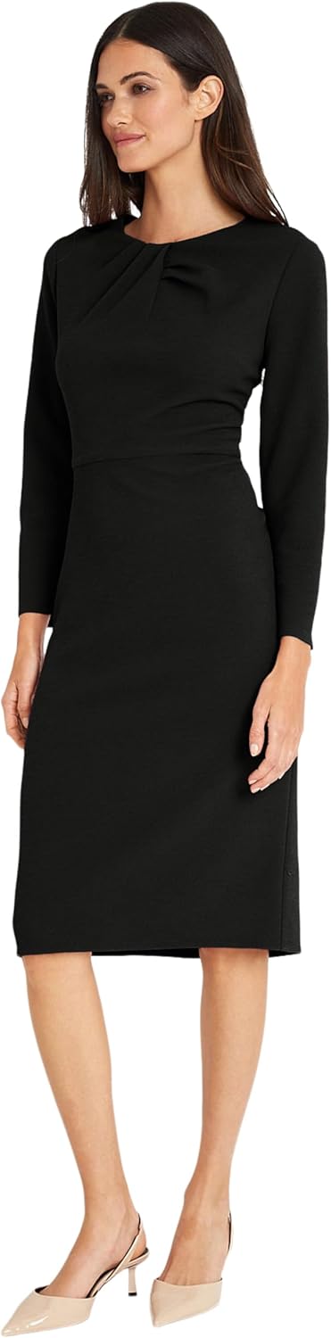 Maggy London Women's Dresses Long Sleeve Tucked Jewel Neck Sheath Career Office Wear Work Dress