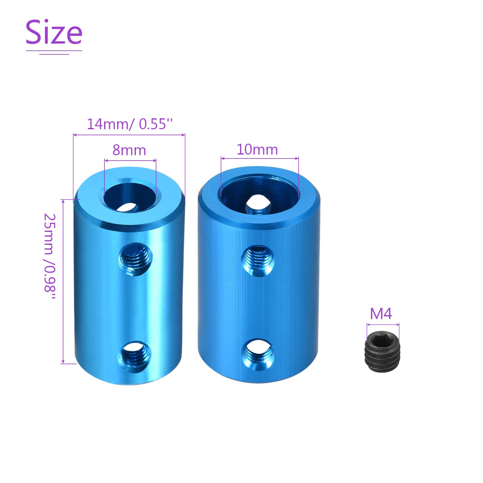 DMiotech 2 Pack 8-10mm Bore L25XD16 Rigid Coupling Shaft Coupling Joint Connector w Screws Aluminum Alloy Motor Shaft Connector for 3D Printer Blue - Image 3