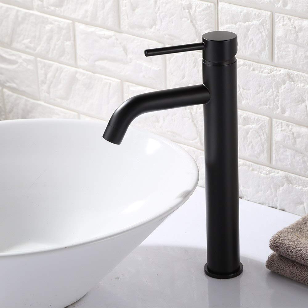 Mitigeur de lavabo de salle de bain noir grand format en laiton robuste