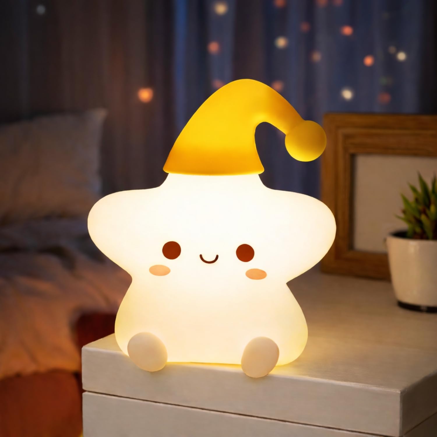 One94Store Silicone Star Night Light | USB Rechargeable LED Lamp with 7-Color Breathing Modes | Soft Silicone Nursery Light for Kids Bedroom Decor | Perfect Baby & Toddler Gift, White