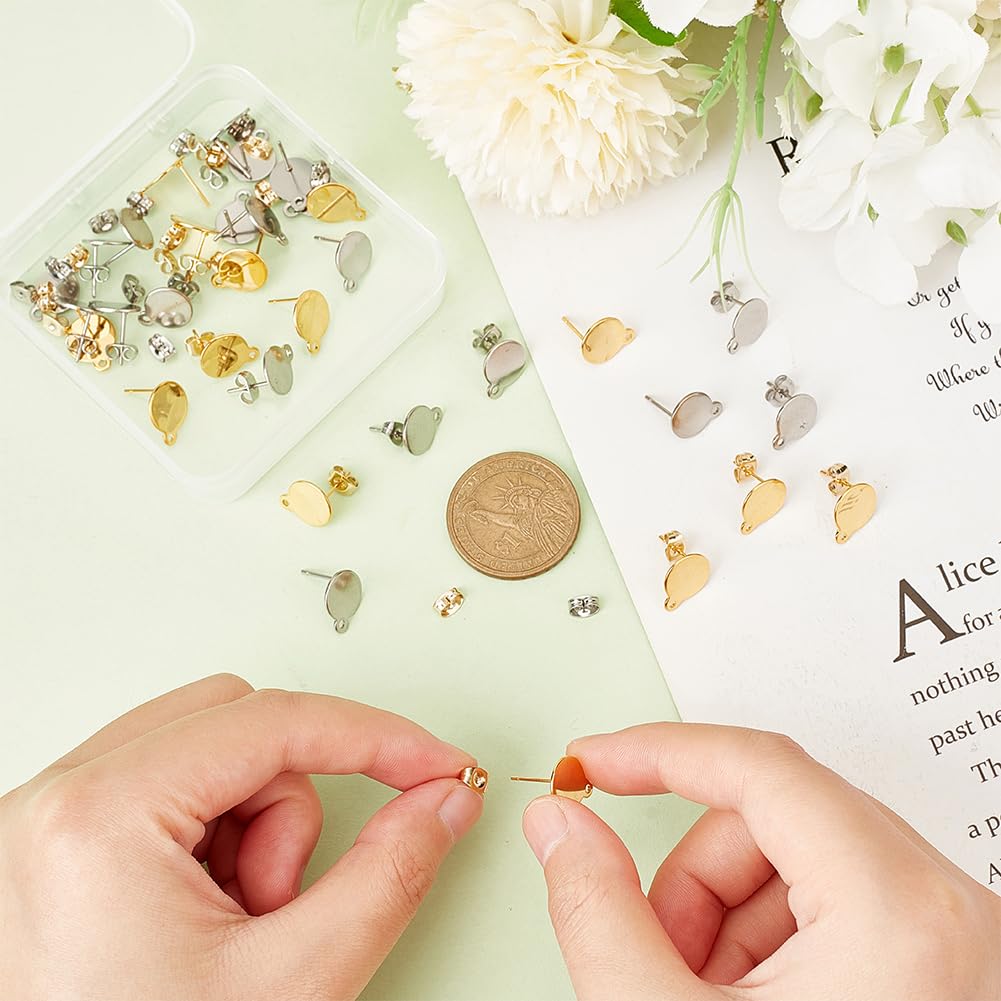 UNICRAFTALE 60 Pièces 2 Couleur Clou Boucles D'oreilles Acier Inoxydable 10mm Boucle D'oreilles Rond Tige Boucles D'oreilles Avec écrous D'Oreilles Fermoir Boucles D'oreille Pour Fabrication De Bijoux