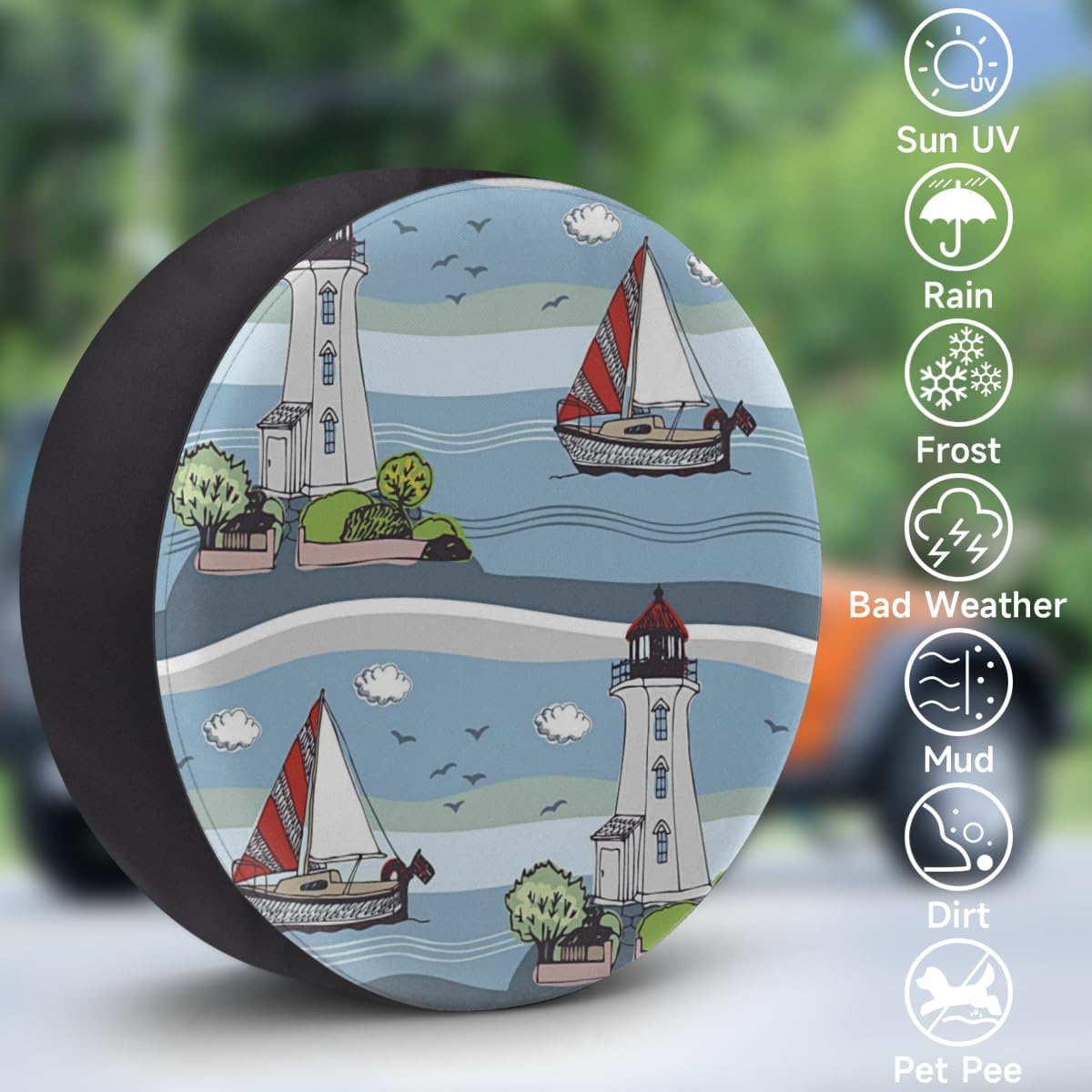 Funny Cartoon Boat Tire Covers Portable Spare Tire Cover Soft Durable Waterproof Dustproof Set of 4 Bags 16 Inches for Car Truck SUV Trailer Camper
