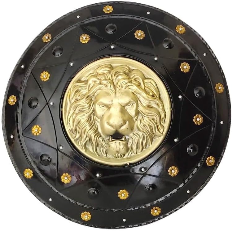 Bouclier viking, bouclier de lion, décoration murale viking, art mural, décoration d'intérieur faite à la main, pour lui, cadeau fait main pour lui, bouclier mural noir, noir, Large