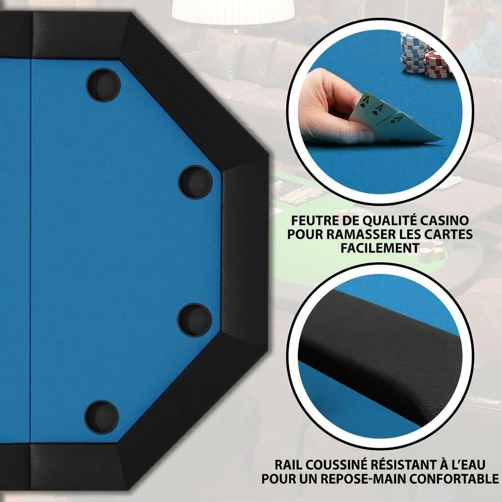 Table De Poker Pliable Octogonale Pour 8 Joueurs, Table De Poker De Casino Avec Pieds En Fer, Porte-Gobelets En Acier Inoxydable, Surface Résistante à l'Eau Pour Jeu De Cartes, Soirées En Famille Et c