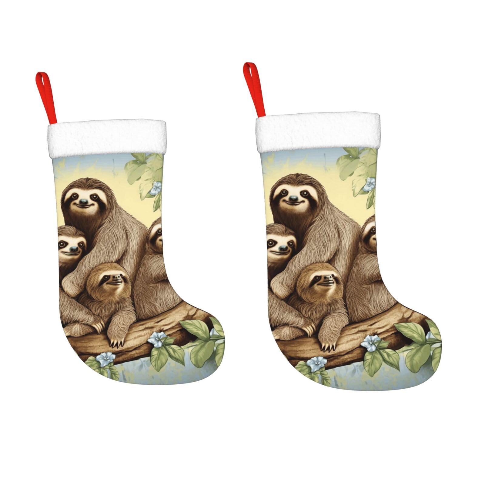 KLOPH 2 Pack 18 Inches Christmas Stockings Personalized Sloth Family Xmas Stocking Hanging Decoration Fireplace Stocking for Holiday Xmas Tree Christmas Fireplace Decor Gifts