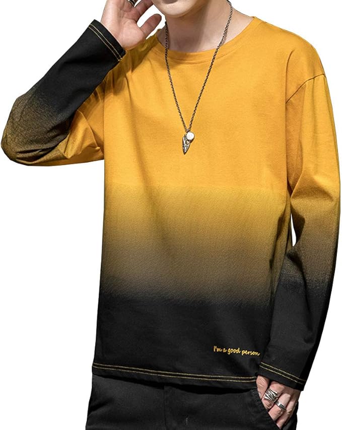 Amazon ファッション服 メンズ 長袖tシャツ グラデーション トレーナー 綿100 快適な肌触り おしゃれ ゆったり 大きいサイズ 人気服 春秋冬 メンズファッション Tシャツ カットソー 通販