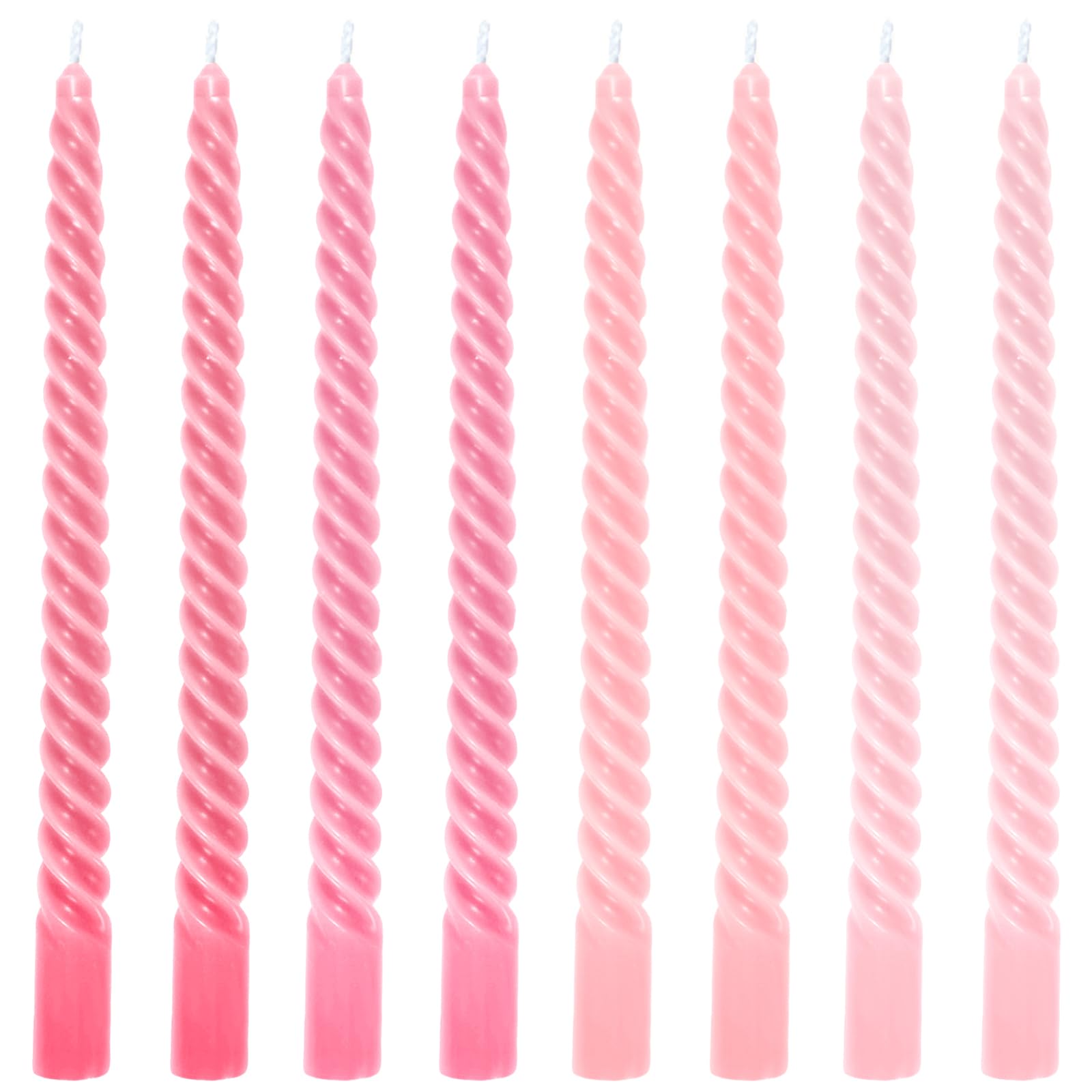 Whaline 8Pcs 10 Inch Gradient Pink Spiral Taper Candles Dripless Twisted Wax Candles Long Unscented Candle Sticks for Valentine's Day Wedding Party Home Dining Table Decor