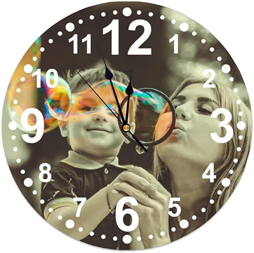 Miniatura 2 de Reloj de madera rústico personalizado sin tictac, añade tu foto, texto, imagen, logotipo, reloj de madera redondo personalizado para pared, 12