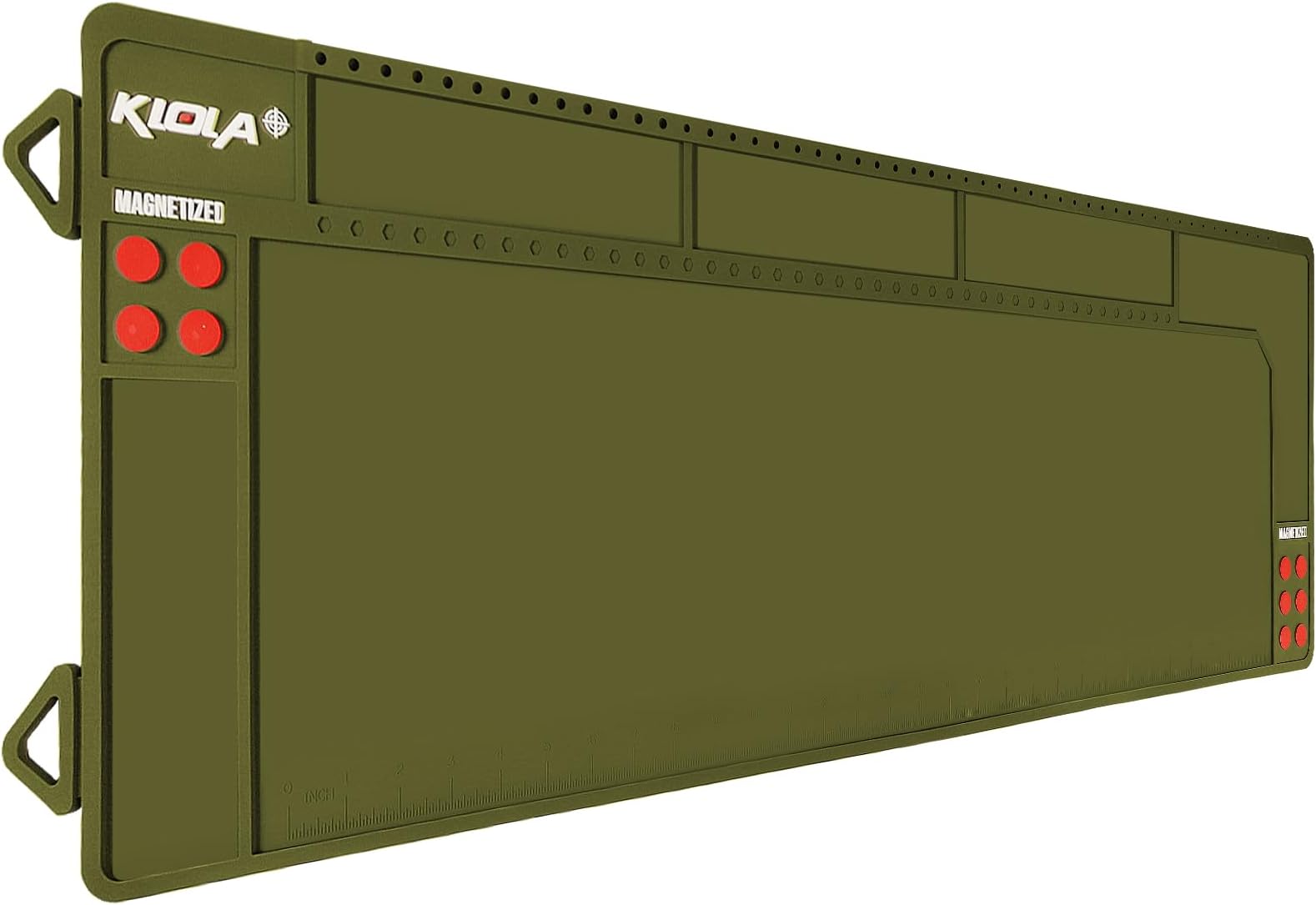 Klola Rifle Shotgun Gun Cleaning Mat Large, Magnetic Gun Cleaning Mats for All Guns, Anti-Slip Rifle Gun Mat with Organizer Parts Tray, Protective Workbench Cleaning Pad Inch Ruler, Dark Green